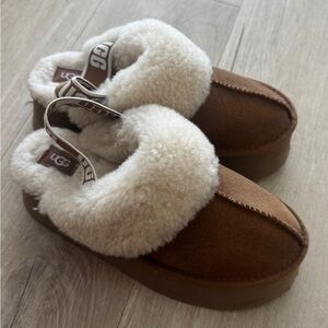 UGG Tan and Cream Shearling Slippers